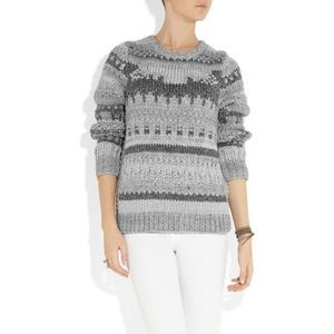 Michael Kors Metallic Crew Neck Chunky Knit Sweater Gray Silver sz L